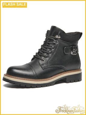 Women's Faux Leather Ankle Boots Belted Buckle Combat Booties